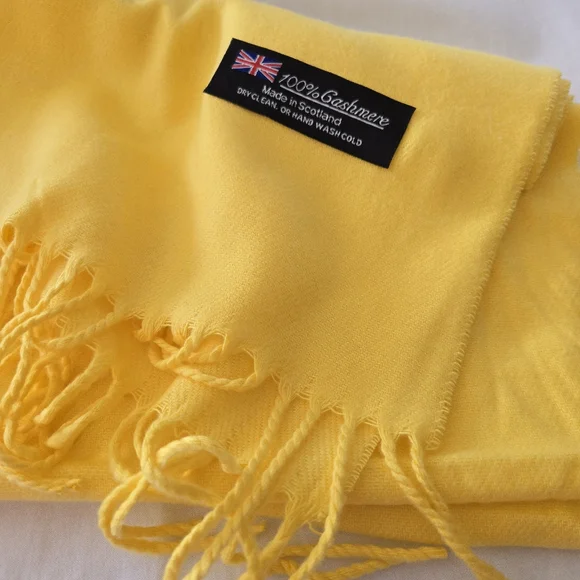 NWOT 100% Cashmere Scarf Scotland Woolen Mills Yellow 12"W x 72"L - Picture 4 of 6